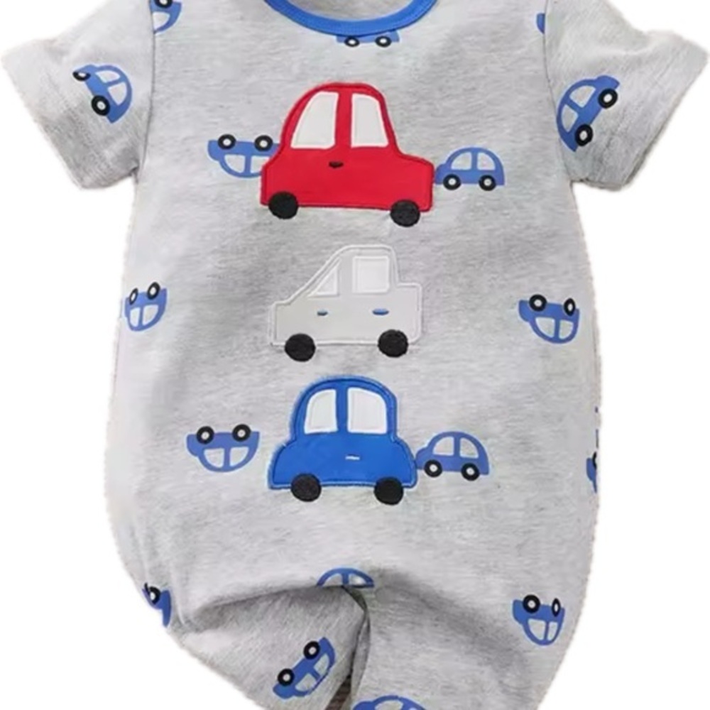 Cute Gray Baby Romper with Car Print New 9 months